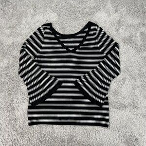 White House Black Market Sweater XL Black White Striped Reversible Pullover NWT